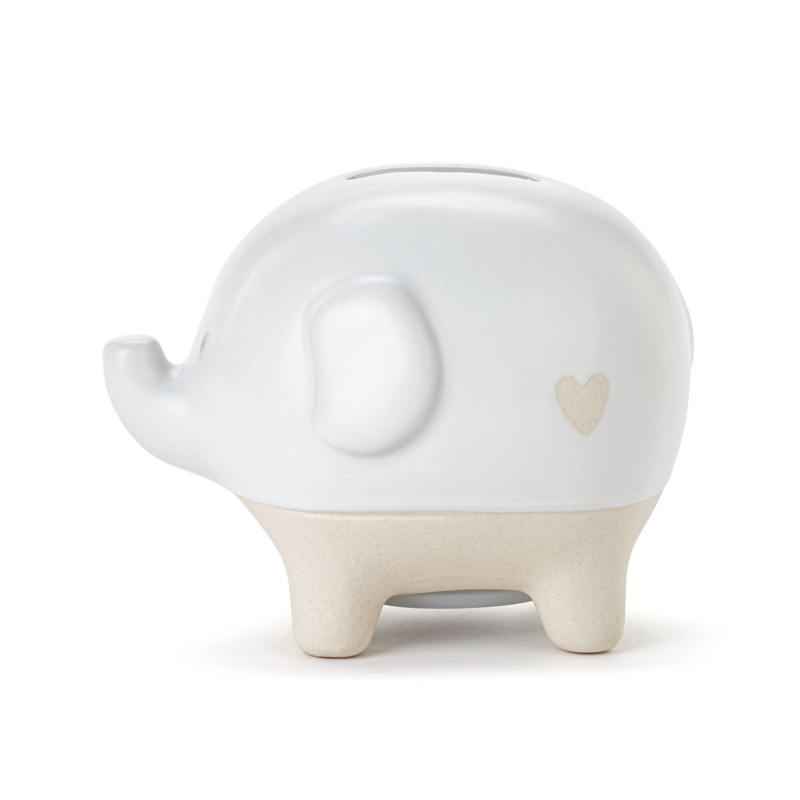 Ceramic Elephant Bank with Textured Saddle Detail Glossy White