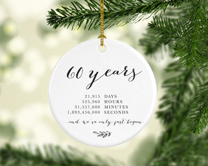 Ceramic Holiday Ornament for 60th Anniversary with Detailed Time Breakdown