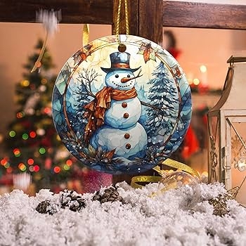 Ceramic-Like Holiday Ornament, 2025 Dated Snowman Illustration