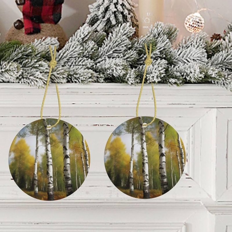 Ceramic Ornament Birch Tree Motif Monochrome Scandinavian Decor