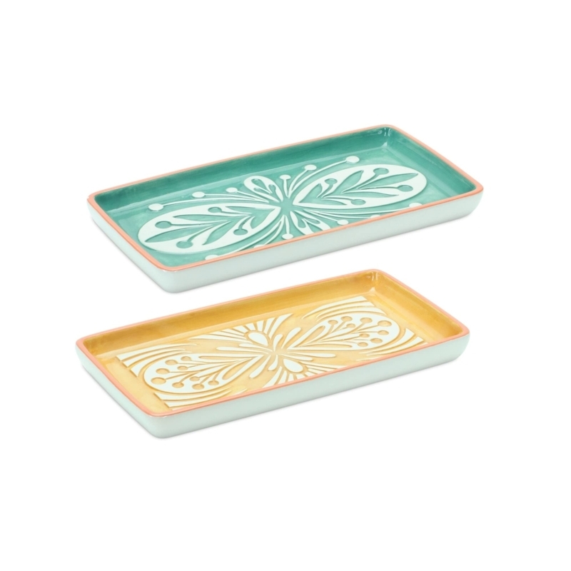 Ceramic Serving Tray Set Mid-Century Modern Geometric Patterns
