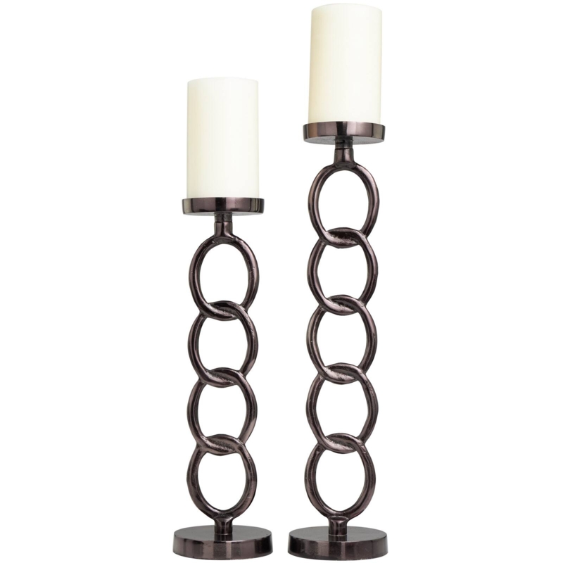 Chain Link Candle Holders Interlaced Design Dark Gray Metal