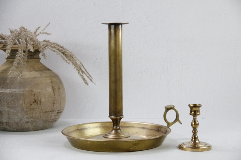 Chamber Candlestick Holder Oversized Antique Patina Rustic