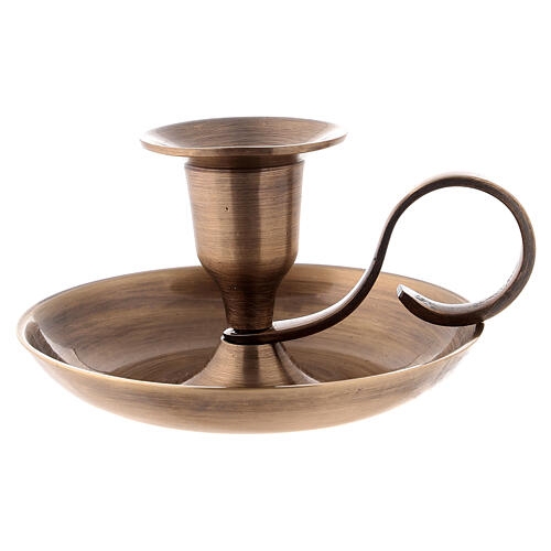 Chamberstick Candle Holder Finger Loop Handle Traditional Brass