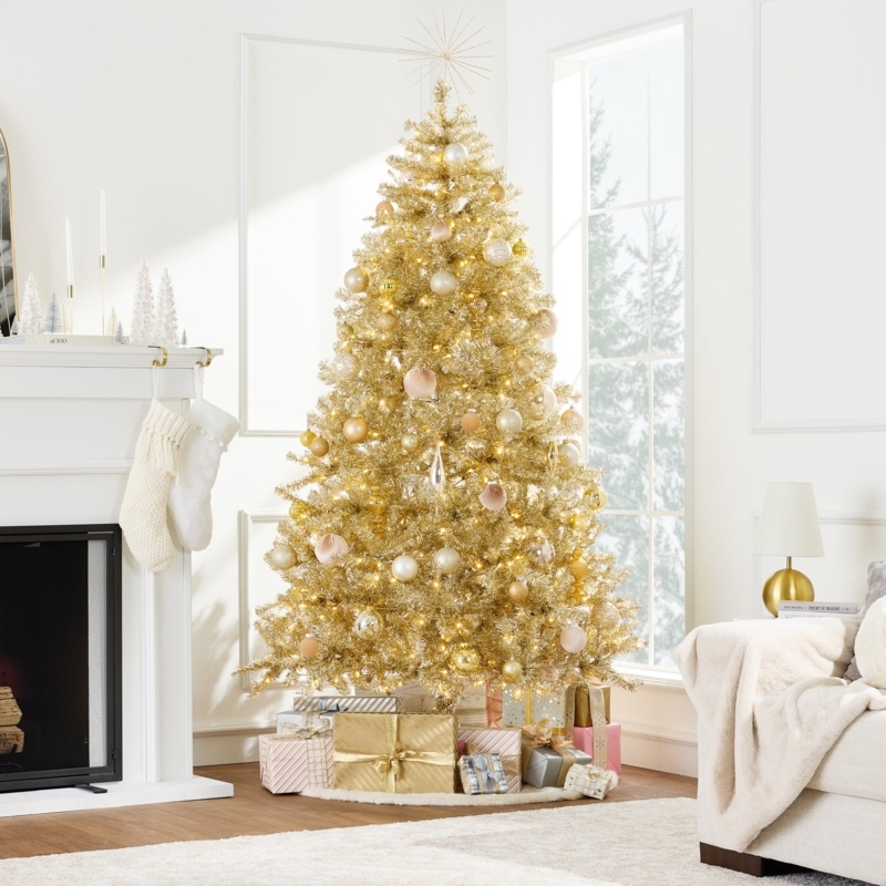 Champagne Gold Artificial Christmas Tree in Slim Pencil Shape
