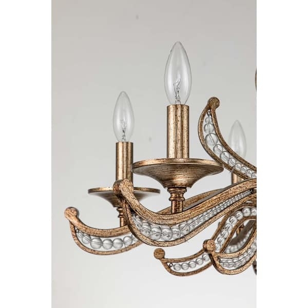 Chandelier Antique Silver Curved Arms Beaded Transitional 6-Light