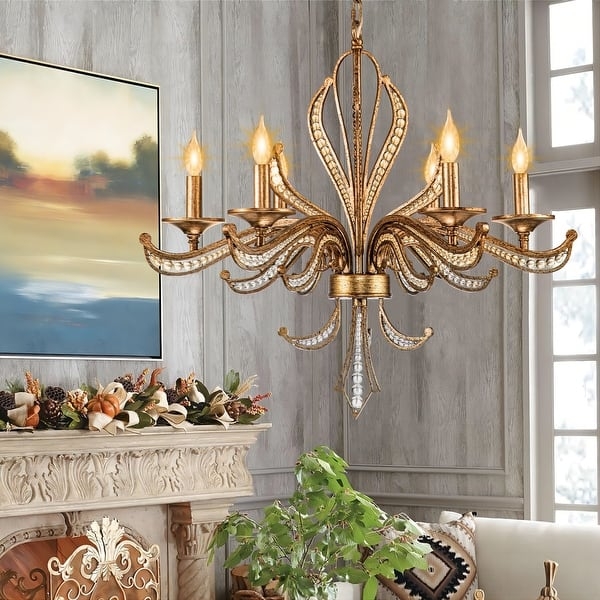 Chandelier Antique Silver Hand-Beaded Crystal Transitional 6-Light