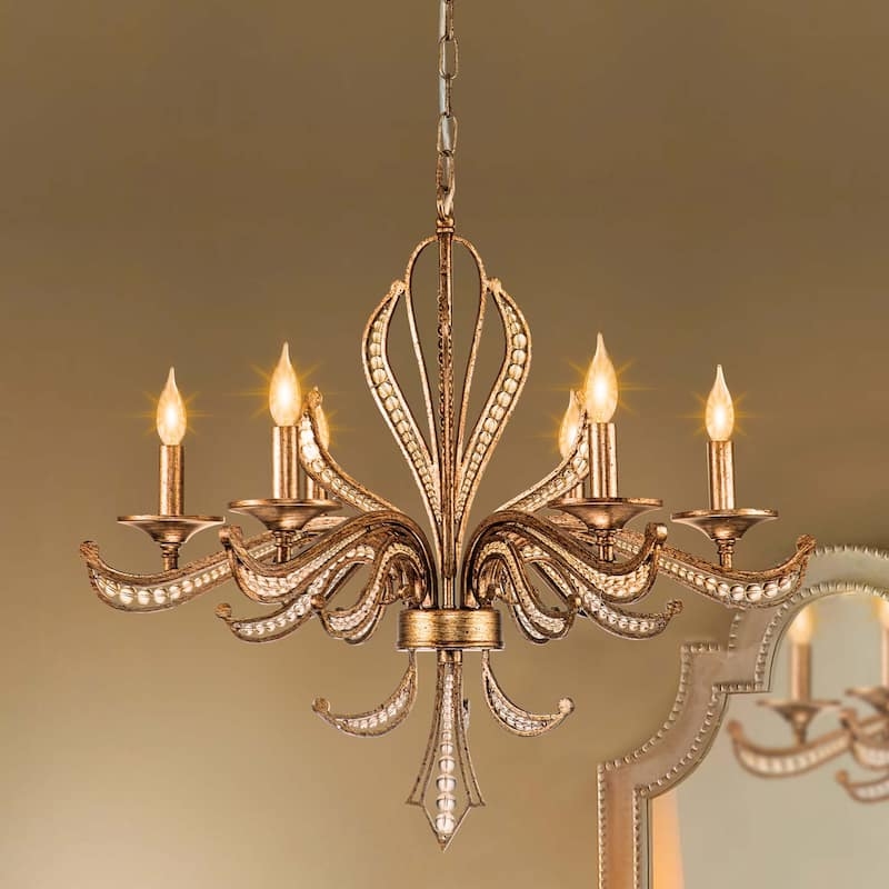 Chandelier Antique Silver Tiered Beaded Draping Transitional Style