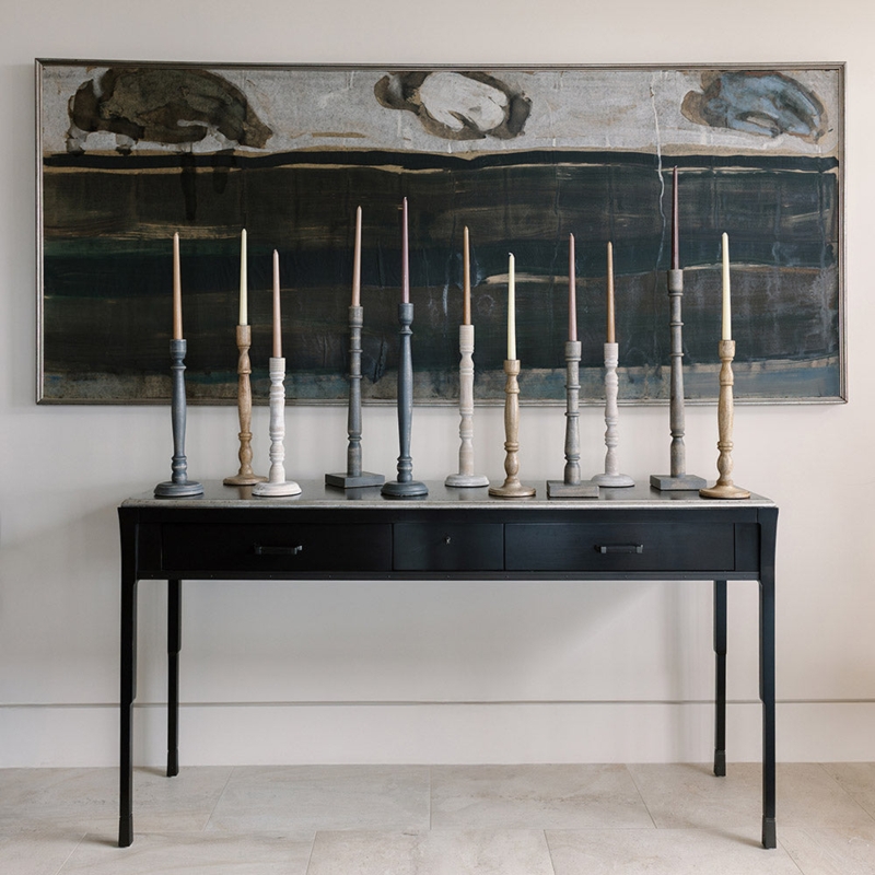 Charcoal Wood Tapered Candle Holder Pedestal Base Scandi