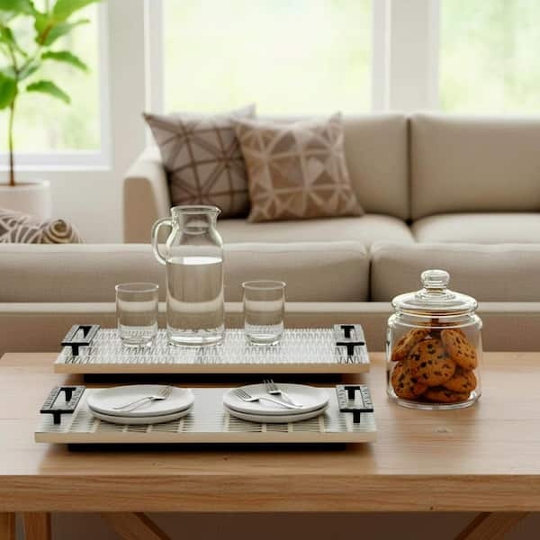 Chic Marble Pattern Nested Decorative Tray Set Cutout Handles