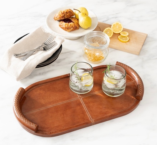 Chocolate Brown Shagreen Tray Set with Gold Metal Handles