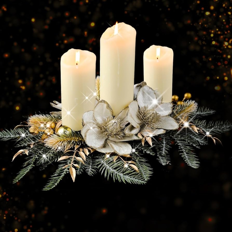 Christmas Centerpiece Traditional 30 Inch Pine Berry Gold Plates
