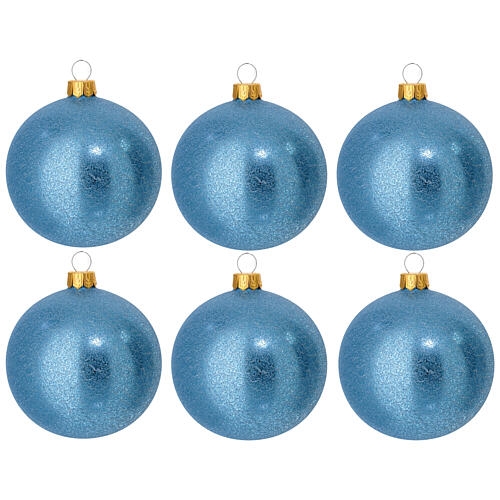 Christmas Glass Baubles Sapphire Blue Satin Glitter Alternating Finishes