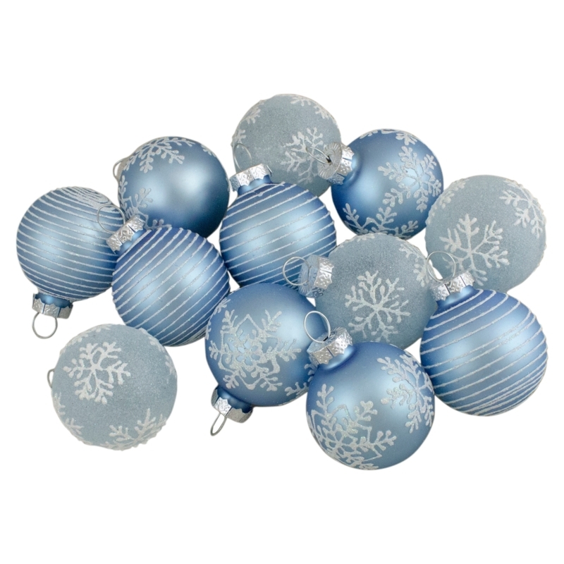 Christmas Glass Ornaments Light Blue Coarse Glitter Texture Coastal Icy