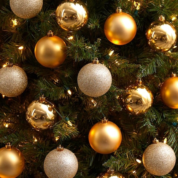 Christmas Ornament: 20-Piece Mixed Gold Finishes with Storage Container