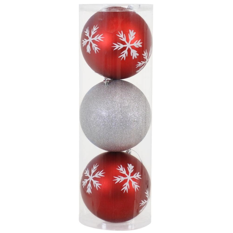 Christmas Ornament: 6 Inch Red and Silver Glitter Geometric Diamond Pattern.