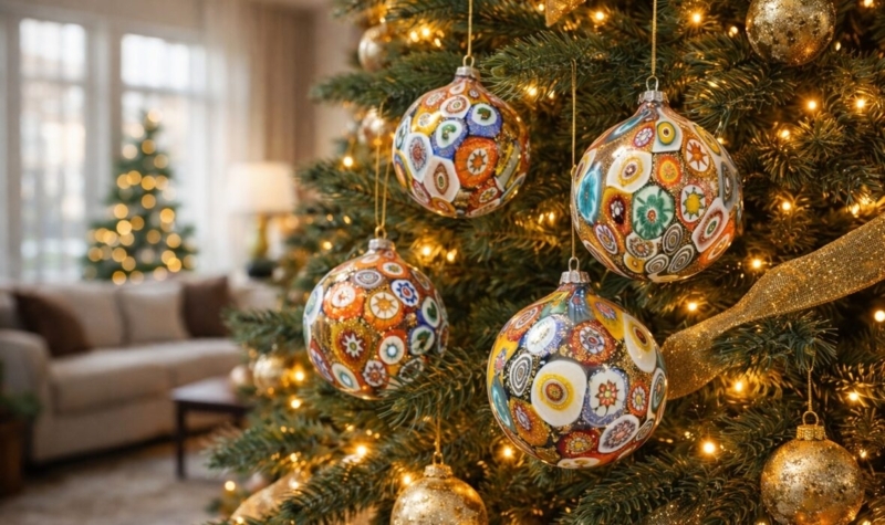 Christmas Ornament Blown Glass Gold Leaf Accents Jewel Toned Swirl