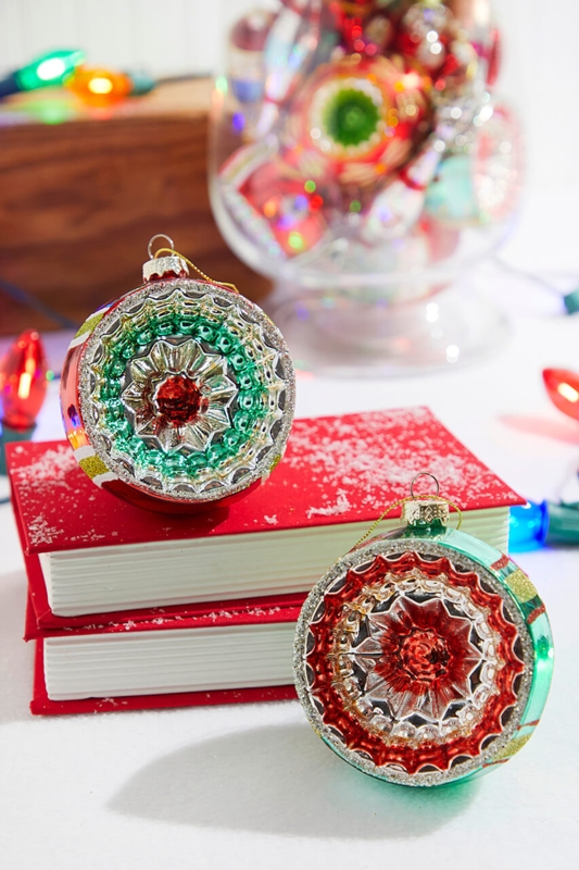 Christmas Ornament Blue Glitter Reflector Indentation Vintage Holiday