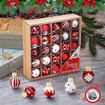 Christmas Ornament Candy Motif Red White Ball Set