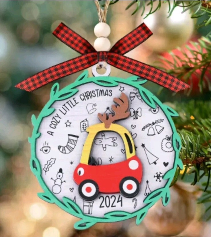 Christmas Ornament Ceramic House Dated 2024 Wood Tone Scandi Cozy Decor