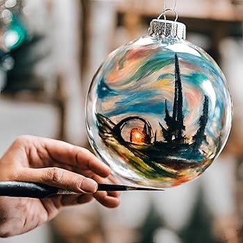 Christmas Ornament Clear Glass Fillable Design Metal Cap DIY Holiday Set
