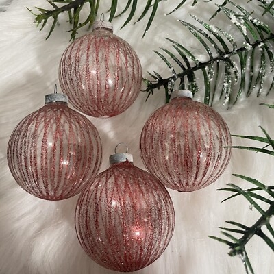 Christmas Ornament Clear Glass Red Glitter Pattern Glossy Traditional