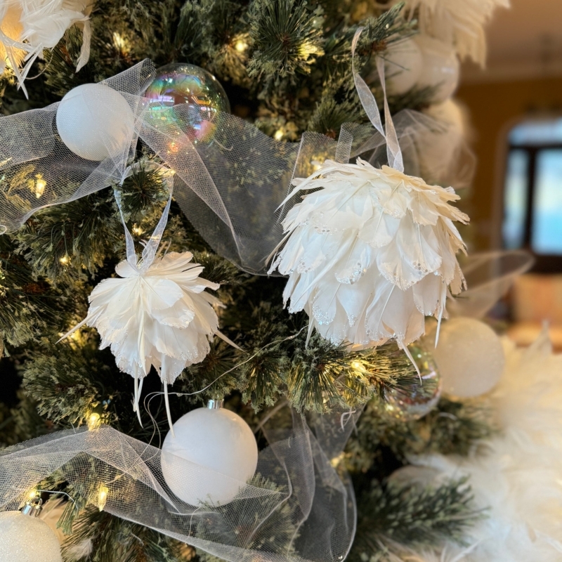 Christmas Ornament: Ethereal Feather Sphere for Winter Decor
