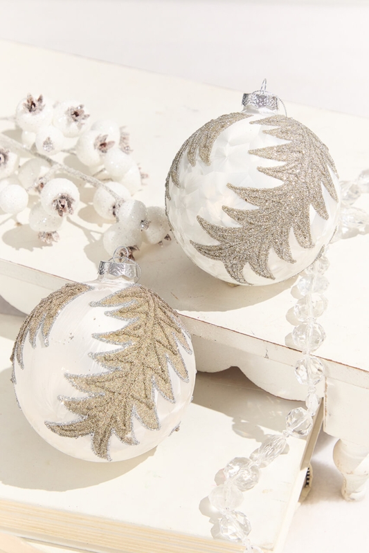 Christmas Ornament Frosted Silver Glass Glittery Pine Tree Motif