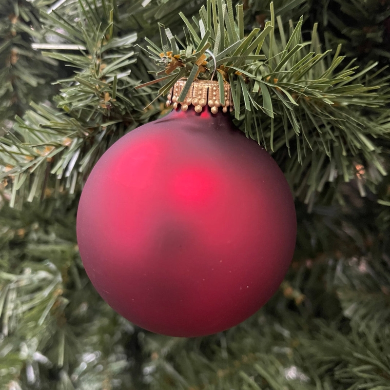 Christmas Ornament Garnet Red Velvet Matte Finish Gold Cap