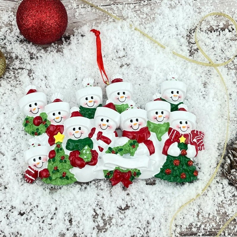 Christmas Ornament: Glittery Personalized Snowman Family of 11, Tiered Design.