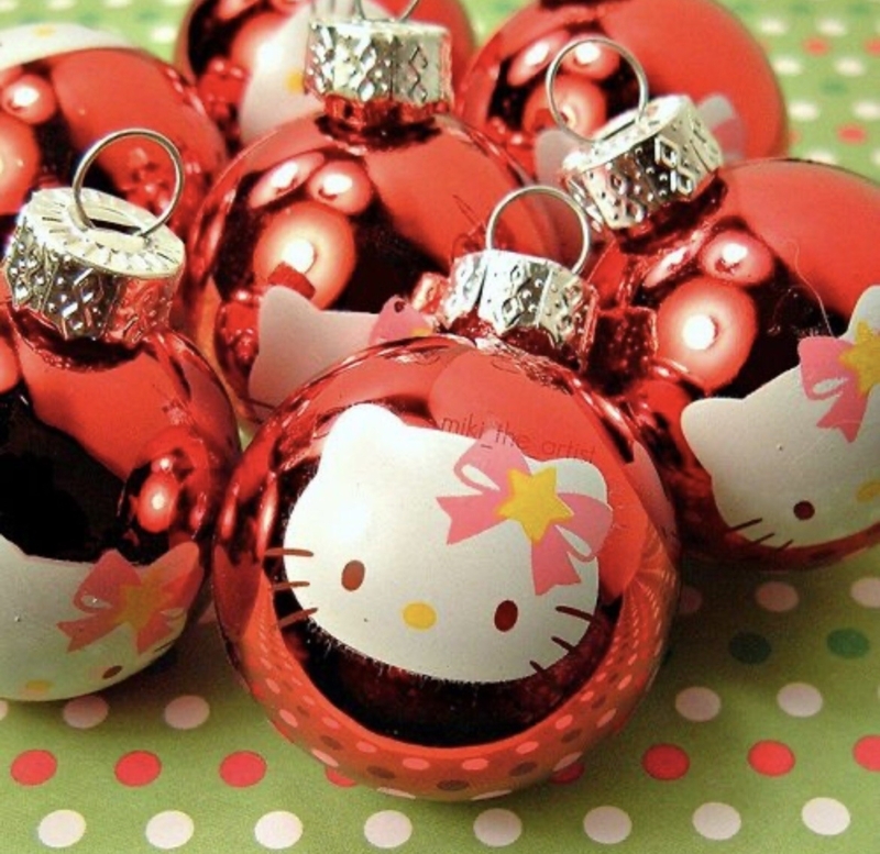 Christmas Ornament: Glossy Red Ball with Character Graphic Print.