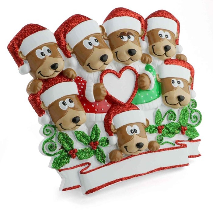 Christmas Ornament: Glossy Reindeer Family of 11 with Personalization Area.