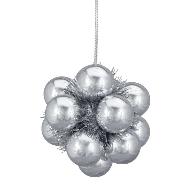 Christmas Ornament: Glossy Silver Ball featuring Internal Tinsel Fill