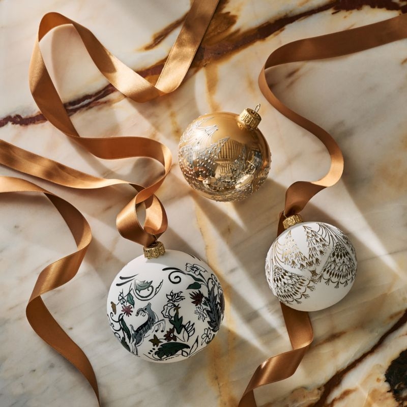 Christmas Ornament: Hand Painted Black Line Art on Matte White