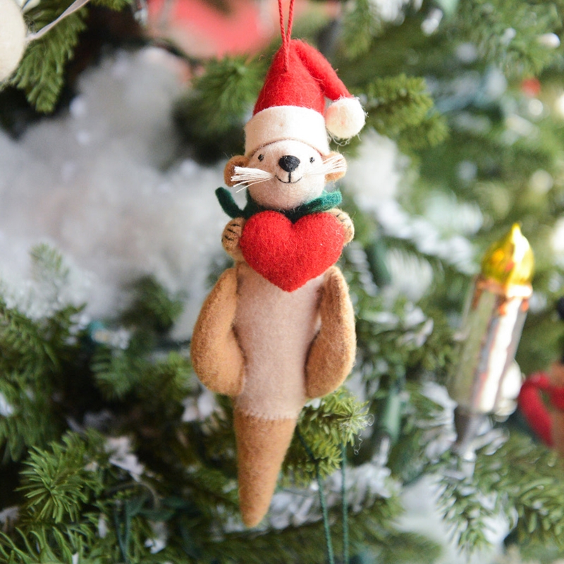 Christmas Ornament Handmade Wool Felt Otter Motif Hand Stitched