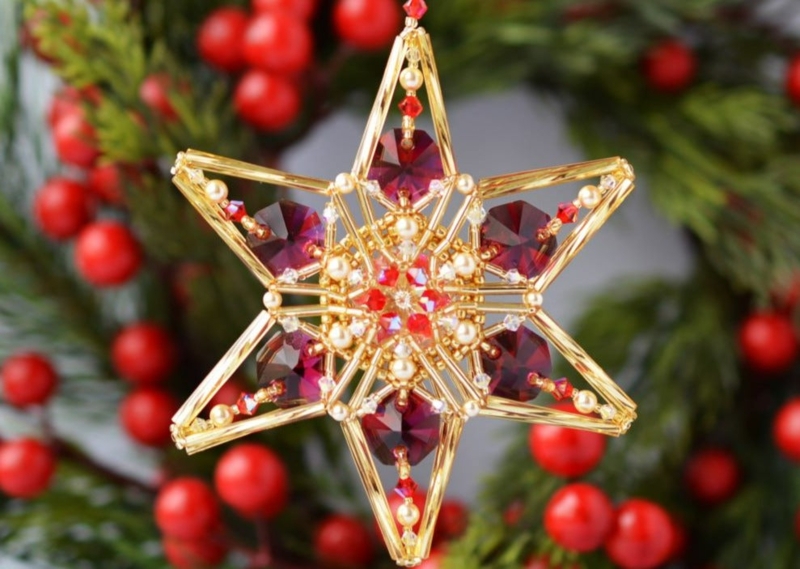 Christmas Ornament Intricate Beadwork Teardrop Pendants Ornate Celestial