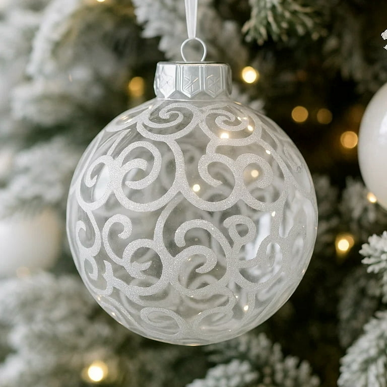 Christmas Ornament: Large Transparent Ball with White Swirl Detail