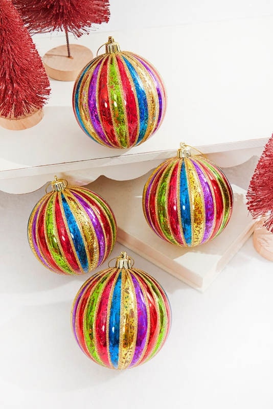 Christmas Ornament Mercury Glass Finish Multi Color Stripes Vintage