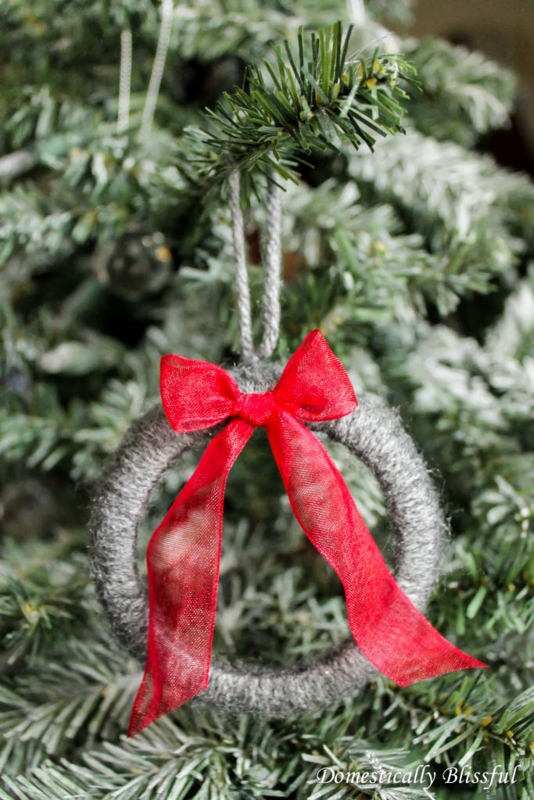 Christmas Ornament Mini Wreath Shape, Grey Felt Material & Ribbon Loop