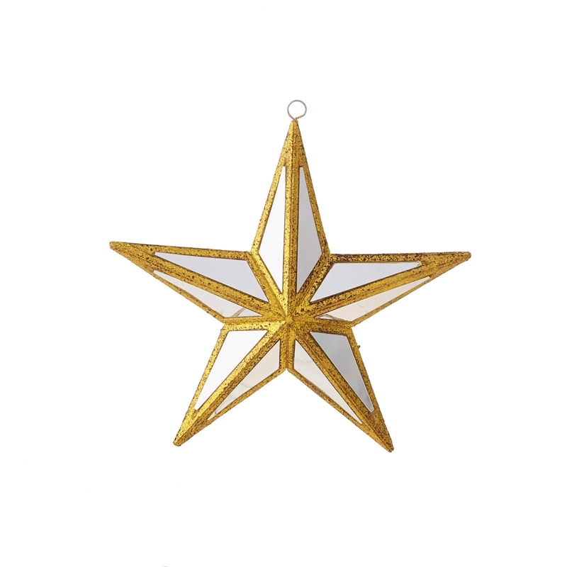 Christmas Ornament Mirrored Panels Gold Frame Glamorous Metallic Decor