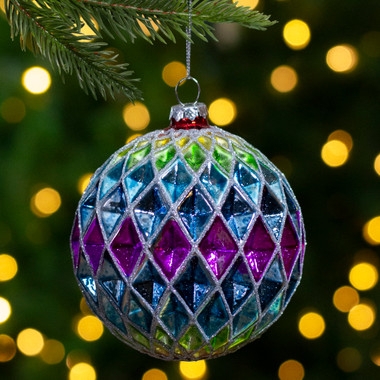 Christmas Ornament Multicolor Set High Gloss Finish Jewel Tones Glass