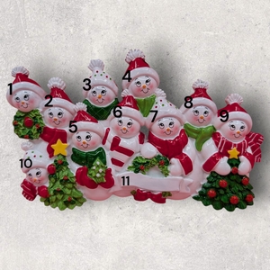 Christmas Ornament: Personalized Snowpeople Family of 11, Festive Scarves.