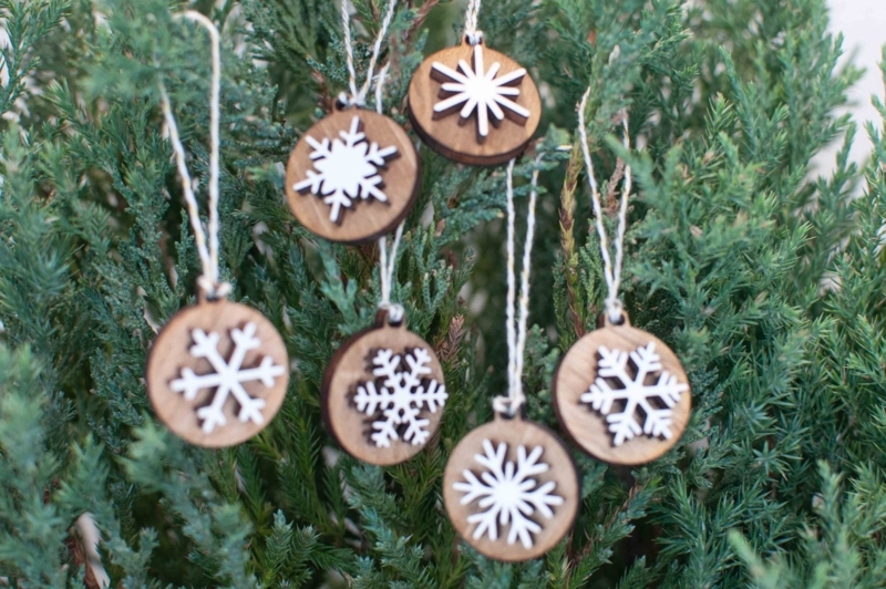 Christmas Ornament Petite White Wooden Laser Cut Handcrafted Decor