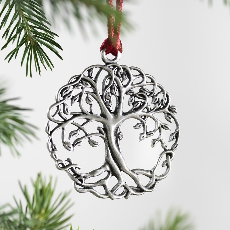Christmas Ornament: Pewter Tree of Life Motif with Brushed Rustic Finish