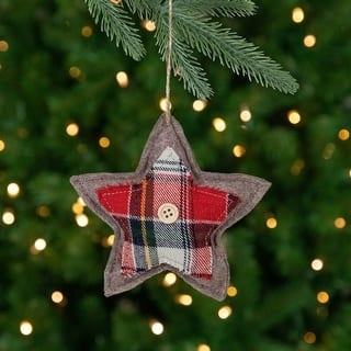 Christmas Ornament Plush Star Buffalo Plaid Bell Accent Country Farmhouse