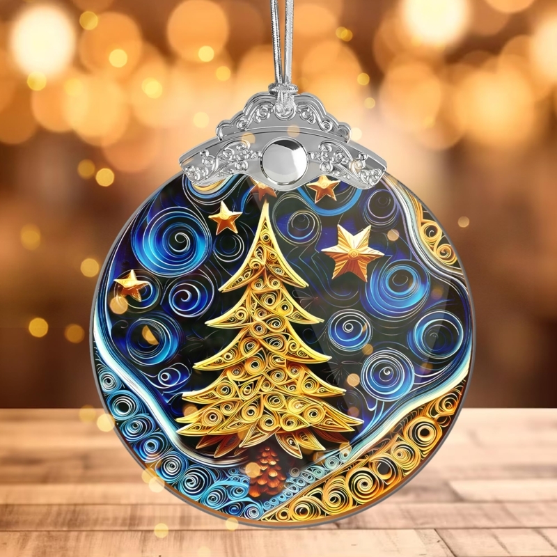 Christmas Ornament Quilled Paper Art Transparent Acrylic Round Festive
