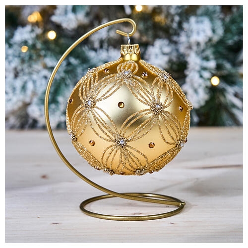Christmas Ornament: Relief pinecone design, gold blown glass, glitter.