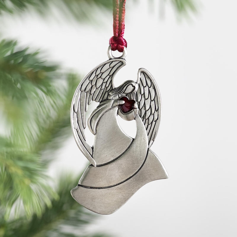Christmas Ornament Sculptural Pewter Angel Shape Trumpet Detail Etched