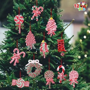 Christmas Ornament Set 12-Piece, Polymer Clay Look Candy Cane & Wreaths