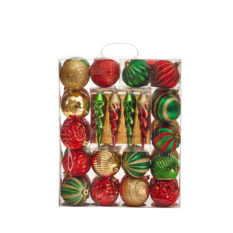 Christmas Ornament Set: 50-Piece Champagne Gold Assorted Shapes